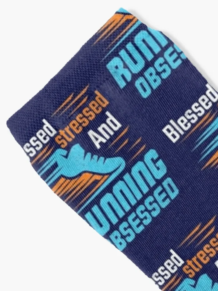 Runner Quote Saying Blessed Stressed and Running Obsessed Socks crazy colored christmas gifts Man Socks Women's