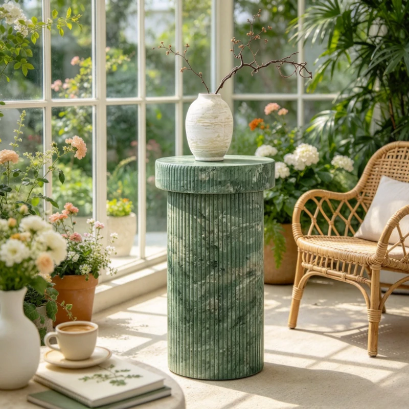 Green Imitation Marble End Table Roman Column Coffee Tables for Living Room Mid-Century Artistic Side Desk Modern Home Furniture