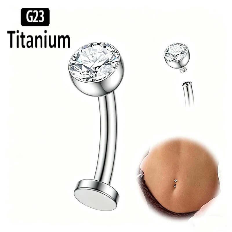 ASTM F136 Titanium Curved Belly Button Rings Thread Flat Back Navel Piercing Barbell Labret Lip Studs Punk Earrings Body Jewelry