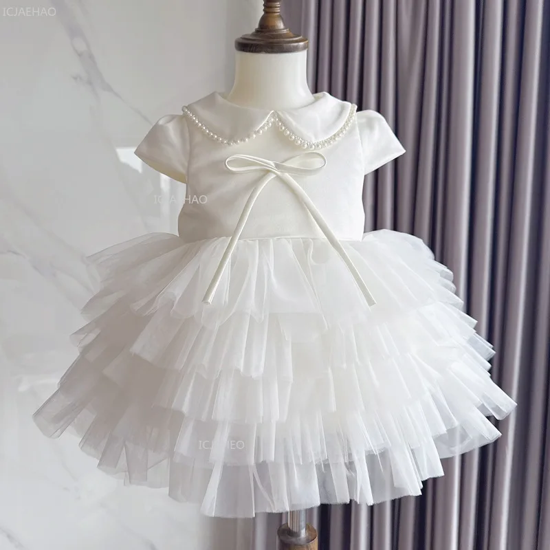 Baby Girls Princess Flower Girl Dress Children Puffy Tulle Ball Gown First Birthday Wedding Host Performance Celebration Clothes