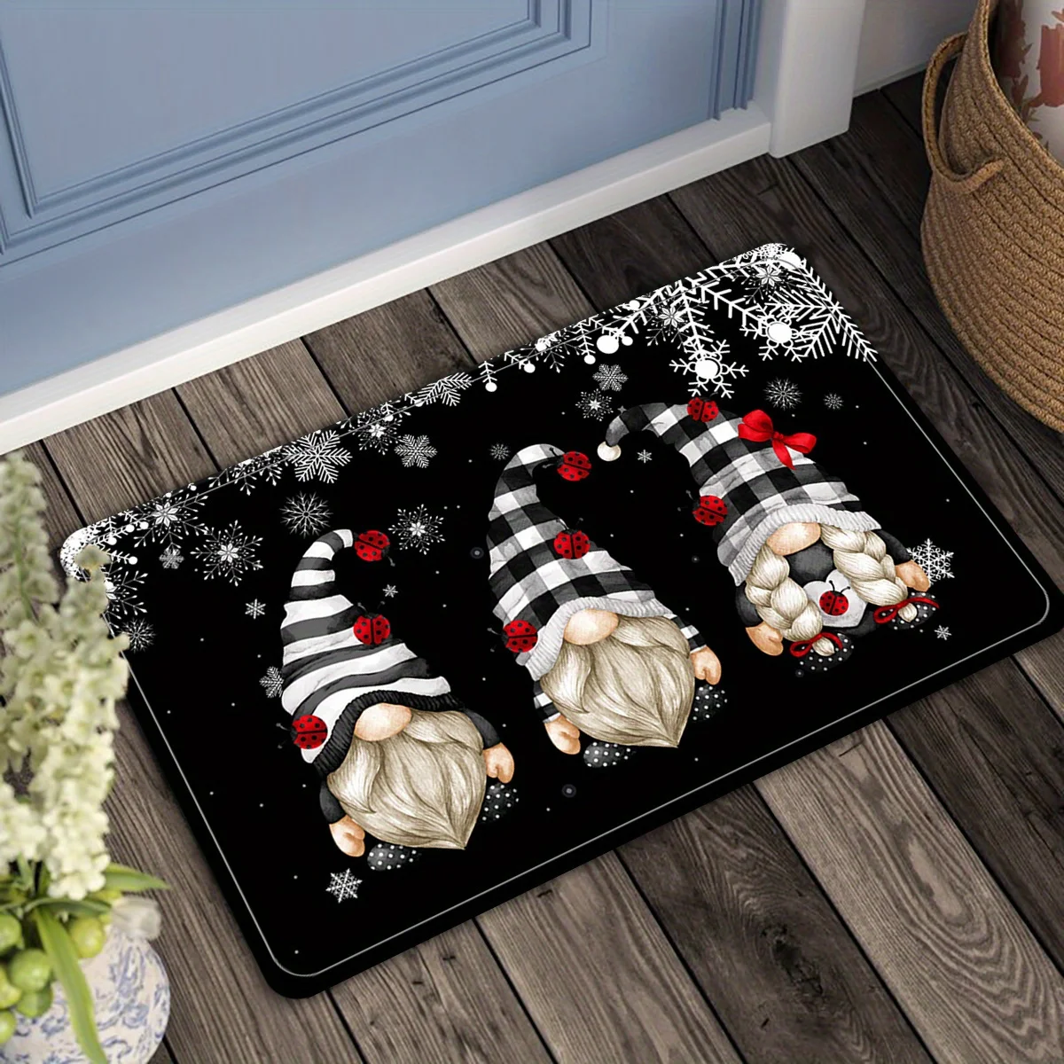 VIKAMA Premium-Weihnachtsteppich, schwarze Bodenmatte, Küchenteppich, weiche Fußmatte, Wohnzimmerteppich, Teppich für Schlafzimmer, Willkommensmatte, Heimdekoration
