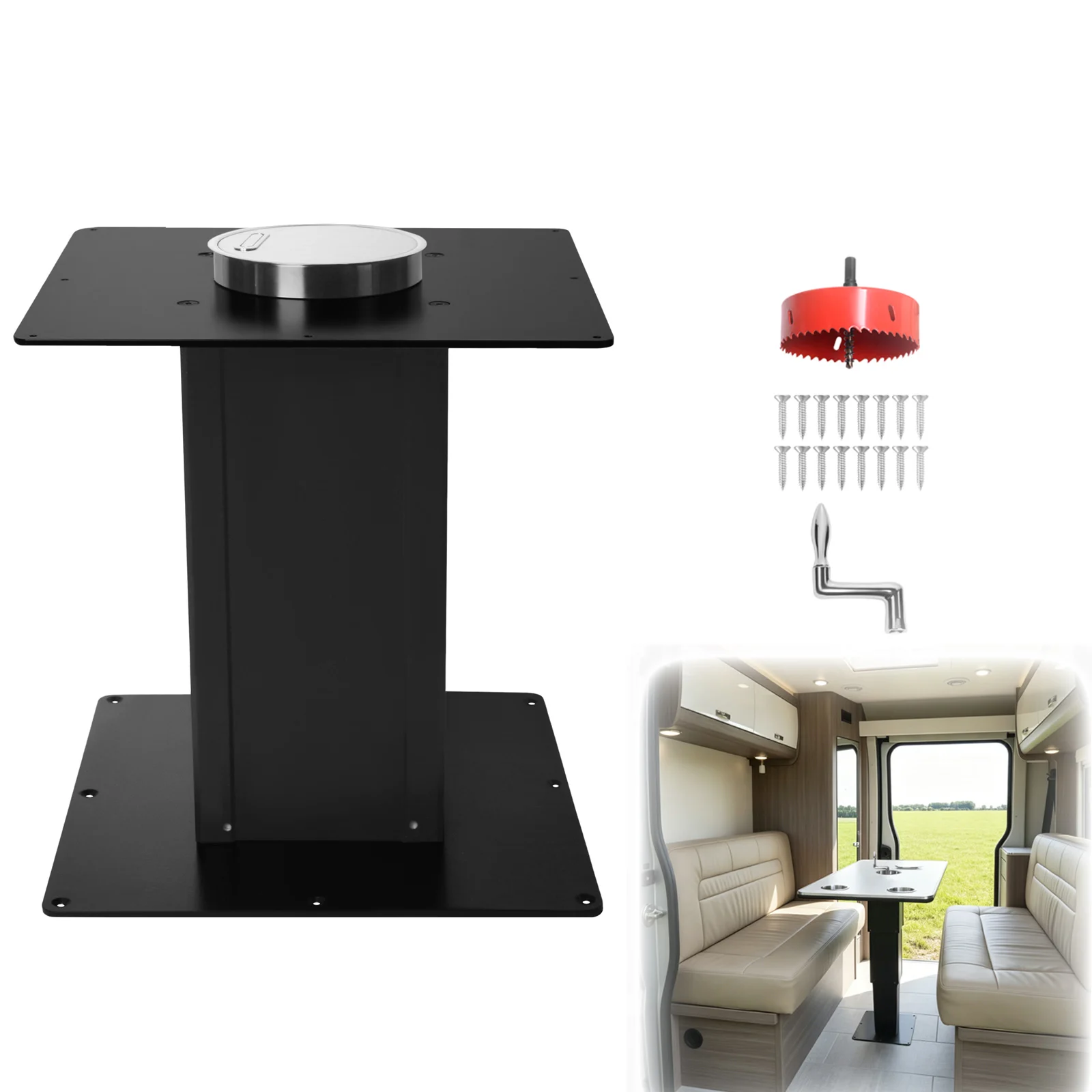 12-29.3 Inch Adjustable RV Table Leg, Aluminum Alloy Manual Crank Pedestal Base for Camper Van Boat Yacht Dinette Bed