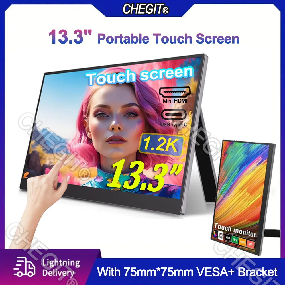 

13.3” Portable Monitor Touch Screen FHD 1080P IPS Panel Secondary Display Computer Monitor Type-C HDMI For Xbox Switch Laptop