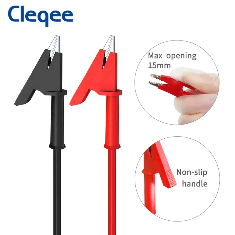 Cleqee P1037 5PCS 4mm Stackable Banana Plug to Alligator Clip Crocodile Clamp Multimeter Test Leads Soft PVC Cable 1M/2M/3M Wire