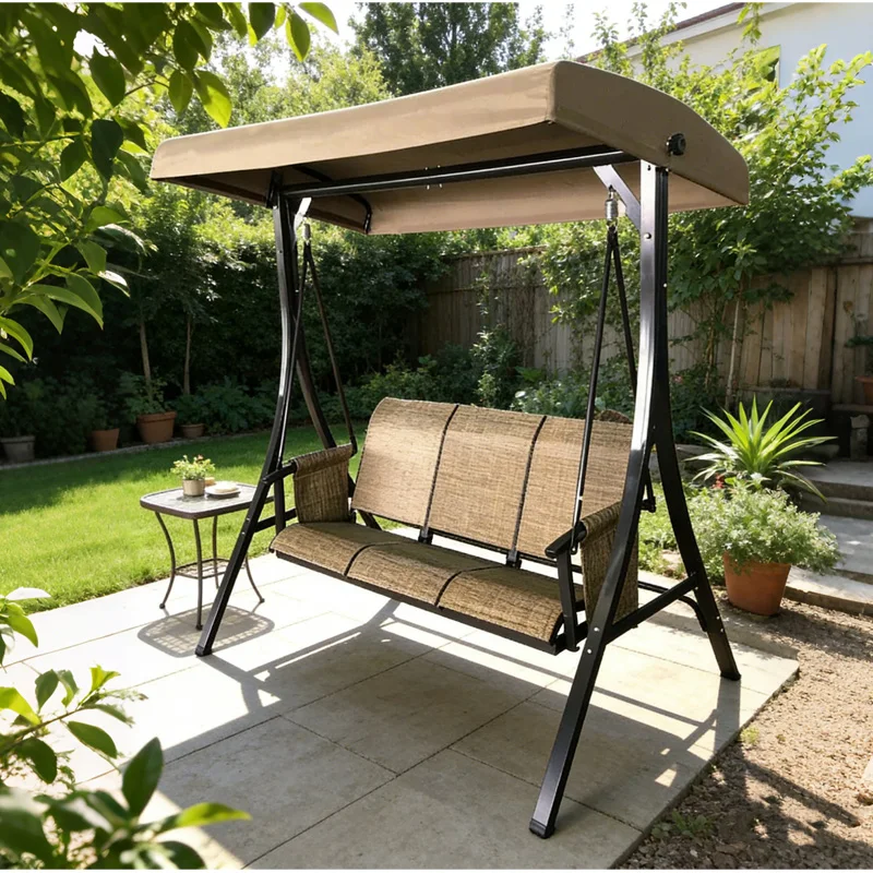 Modern 3-seat Comfortable Aluminium Outdoor Hanging Chair Daybed Garden Swing Canopy Solar Park Waterproof Quick-Dry