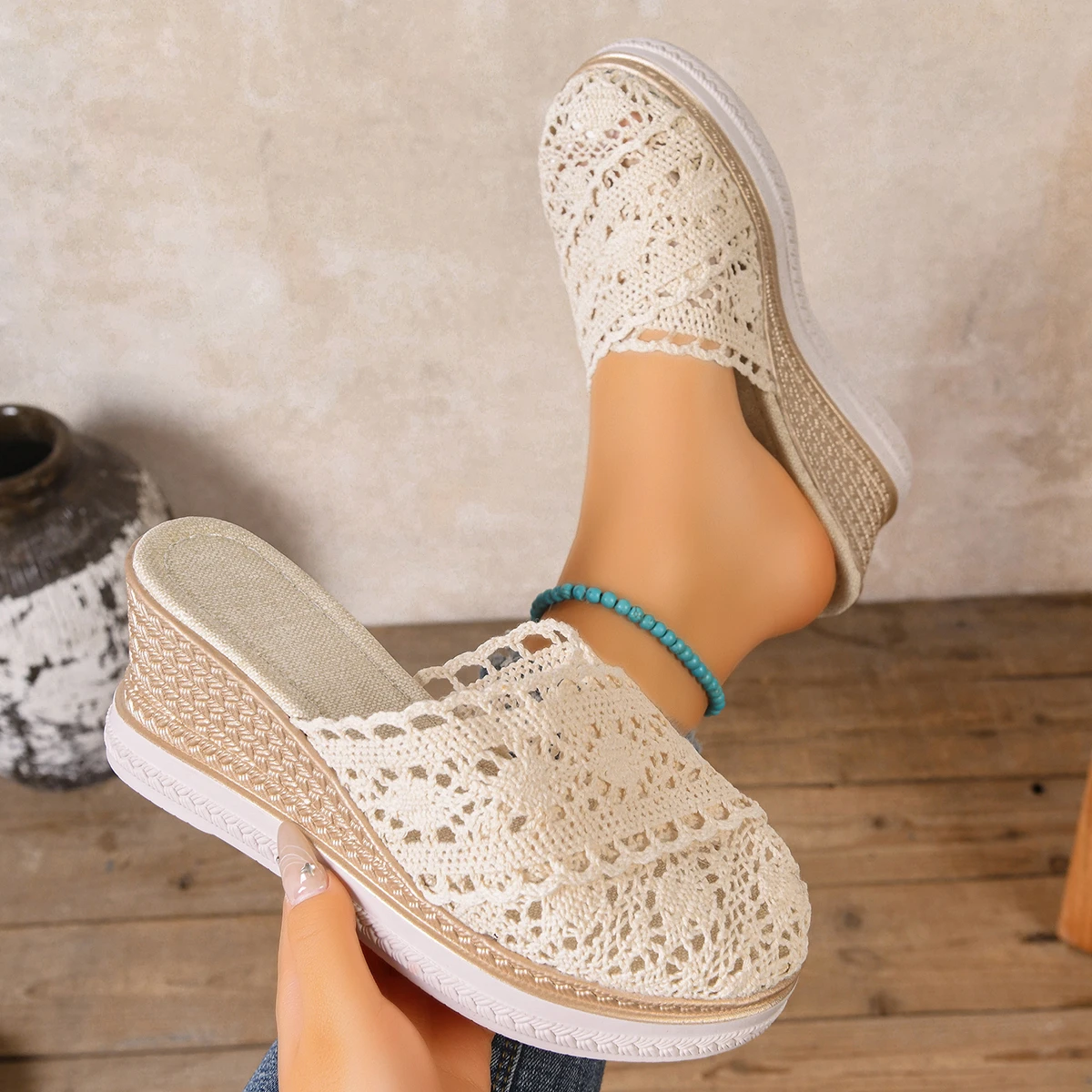 

Women Platform Sandals Summer Fashion Wedge Shoes Woman Closed Toe Breathable Sandals Soft High-Heeled Designer Shoes Women