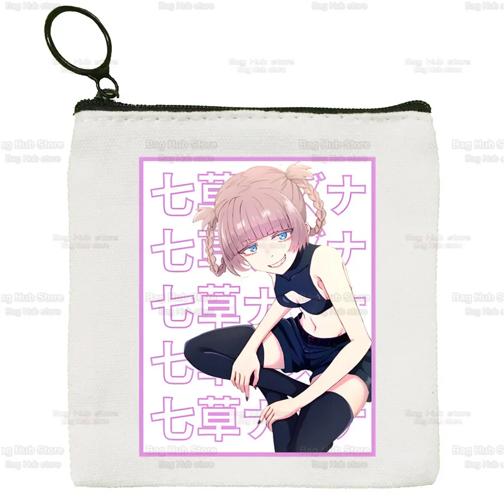 Chamada da bolsa de moedas de lona noite para senhora, desenhos animados bonitos, Nazuna, Nanakusa, Japão Anime Key Case, Yofukashi No Uta, saco de armazenamento de moedas