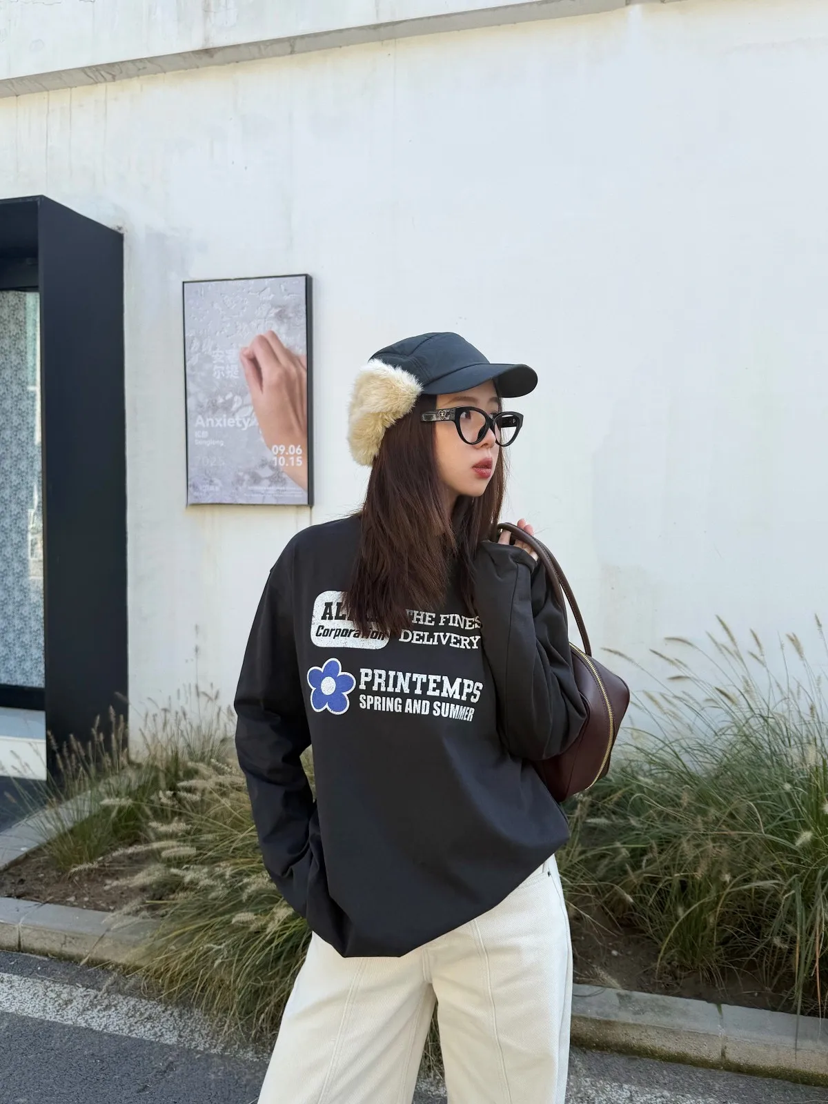 

Acrab Autumn New Sle Slim Fit American Retro k ey Letter Long Sve T-irt Lazy Sle Base Top Women Cotton round Ne