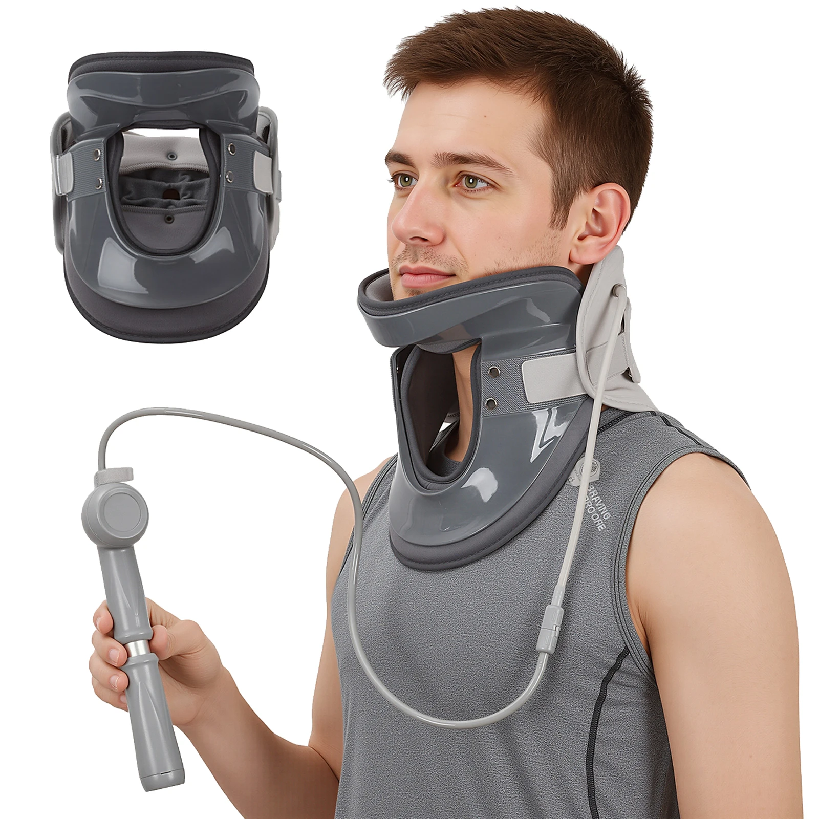 Cervical Traction , Stretcher for Cervical Pain Relief, Air Pump Neck Brace with Airbag Support, Neck Decompress
