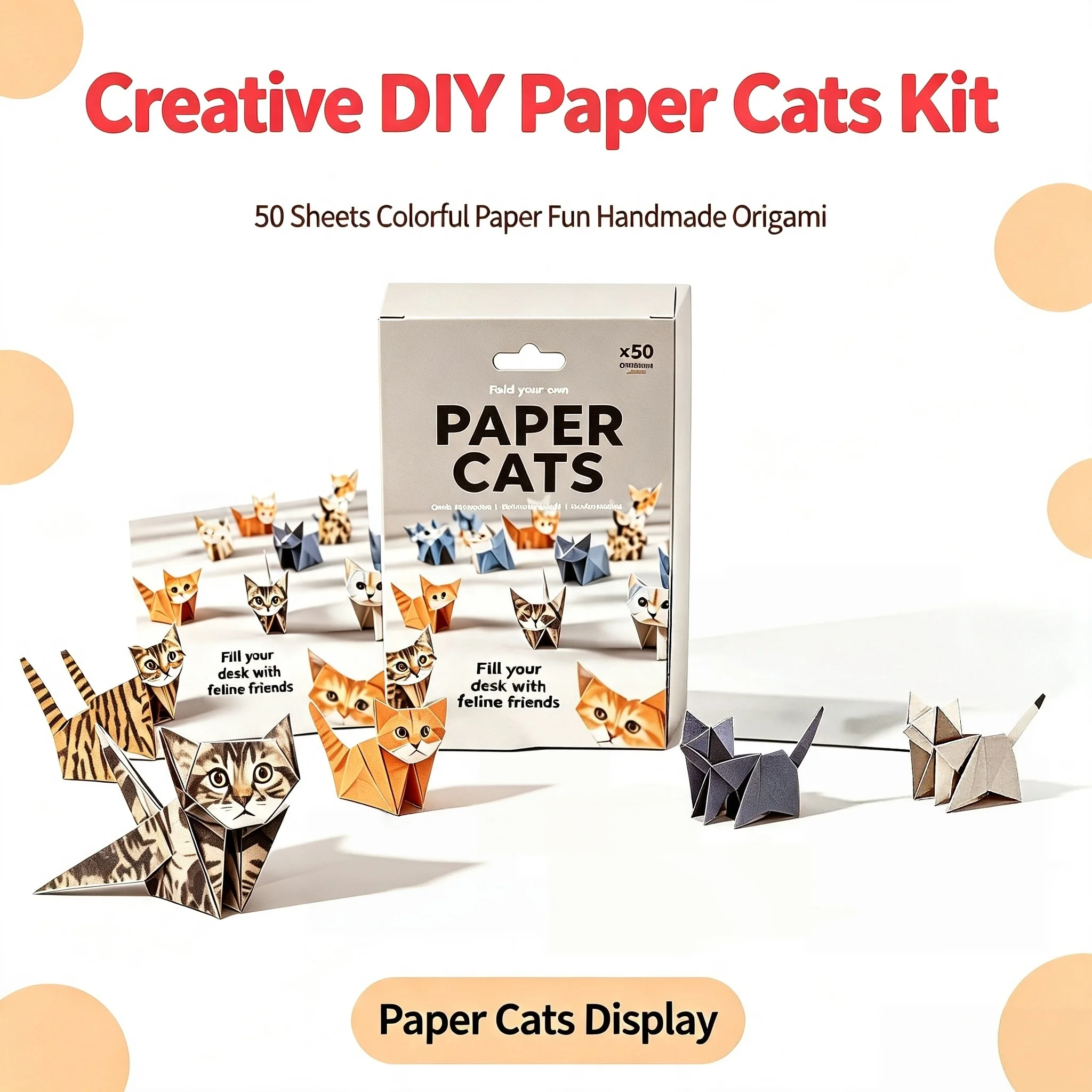 New Handmade DIY Paper Cat Animal Origami Set Leisure Puzzle Folding Origami Supplies 50 Sheets