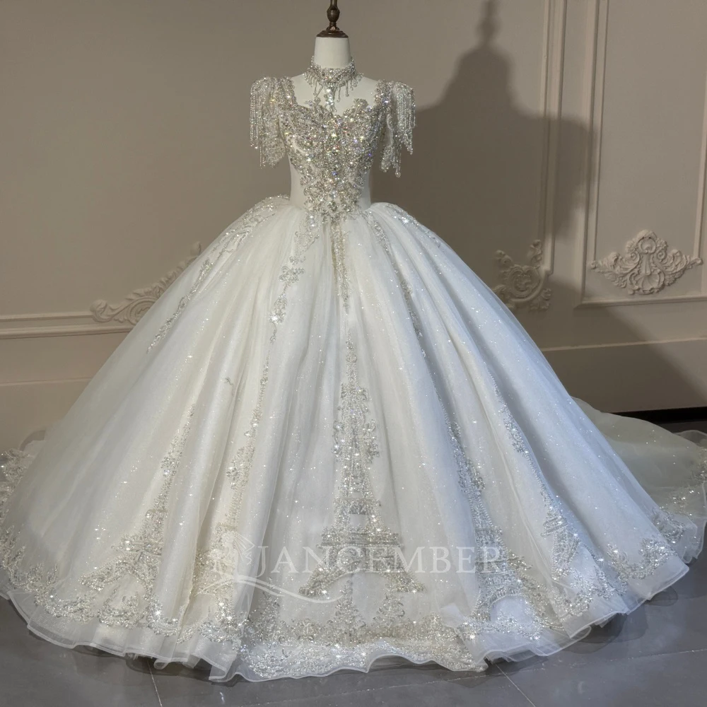 Glitter Wedding Dress for Women Square Collar Ball Gown Bridal Dress Elegant Princess Customized Wedding Gown Vestido De Novia