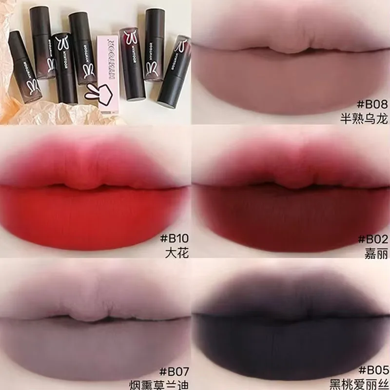 Hyntoor Goth Lipstick Matte Soft Mist Velvet Nude Brown Red Black High Colors Lip Mud Non-stick Cup Lasting Lip Makeup