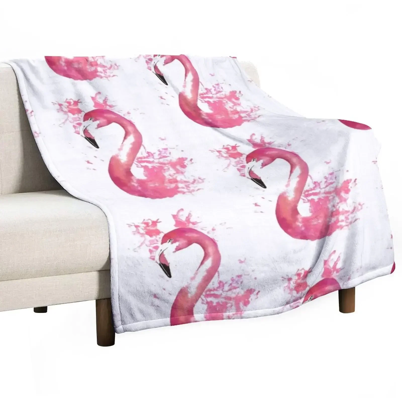 Pink Flamingo Watercolour Splash Artwork Throw Blanket Loose Multi-Purpose anime Blankets