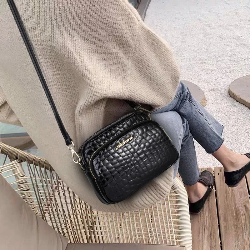 Aidrani Leopard & Crocodile Embossed Top Layer Leather Women Mini Crossbody Bag, Multi-Pocket Purse with Adjustable Strap