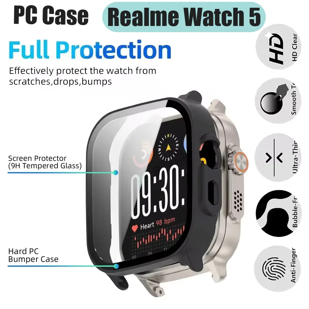 PC Case for Realme Watch 5 Tempered Glass Protective Cover Hard Bumper Screen Case for Realme Watch 5 Shell Membrane Integration