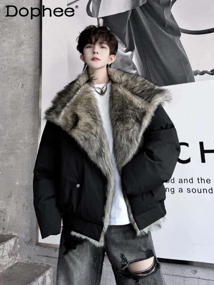 

2024 Winter New Parkas Fur Integrated Splicing Thickened Lapel Jackets Men's Handsome Trendy Imitation Mink Warm Cotton Clothes