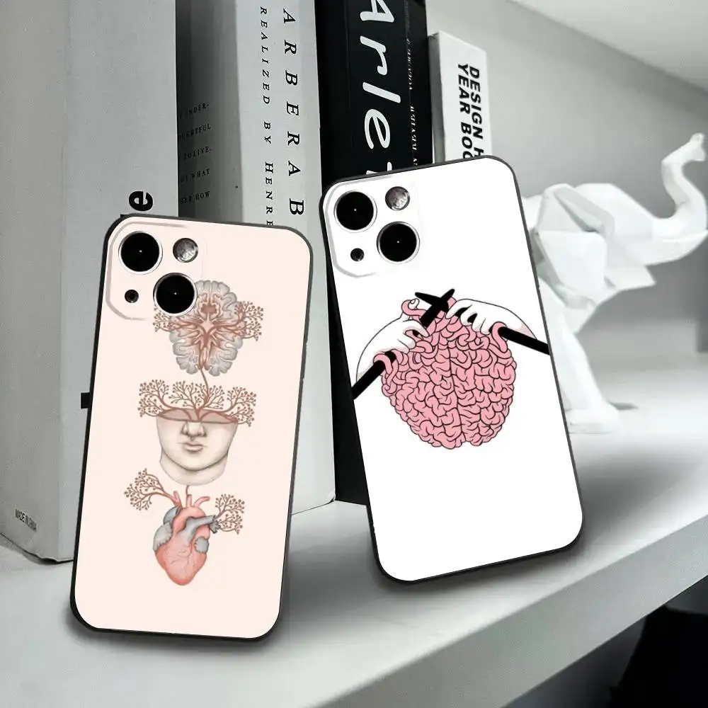 

Anatomy Brain Art Phone Case For iPhone16,15,14,13,12 Mini 11 Pro XR,X,XS,MAX 7,8 Plus Silicone Cover Soft Black