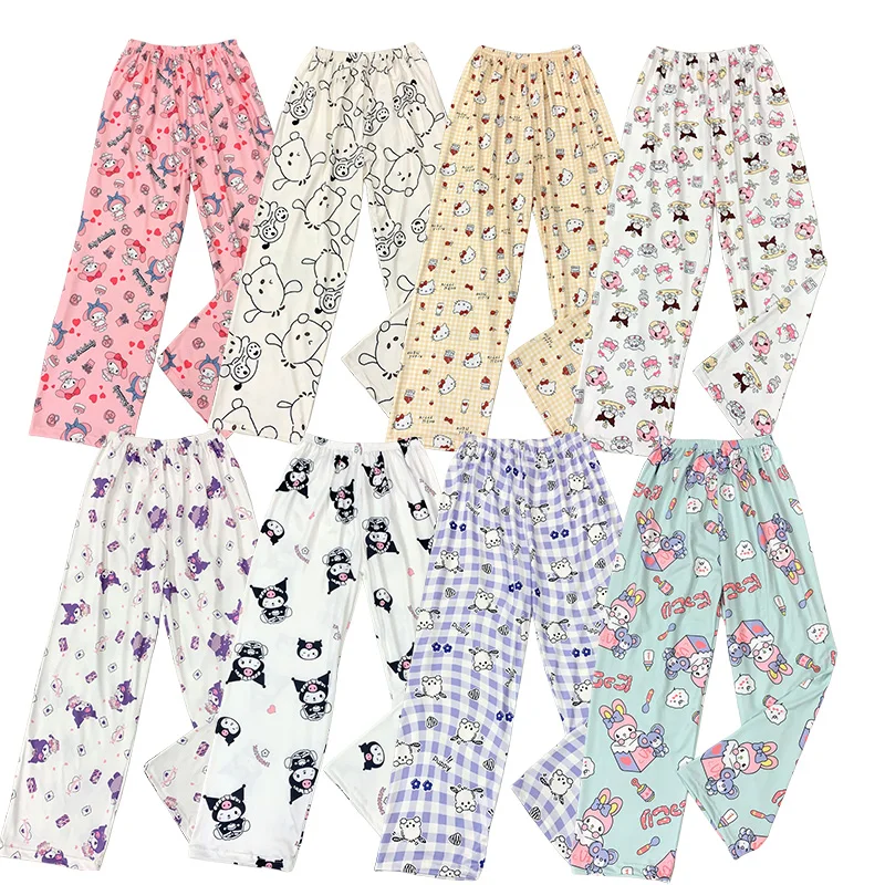 Sanrio Hello Kitty Kuromi Polyester Fiber Pajama Pants Women\'s New Four Seasons Home Pants Loose And Casual Fashion Trousers