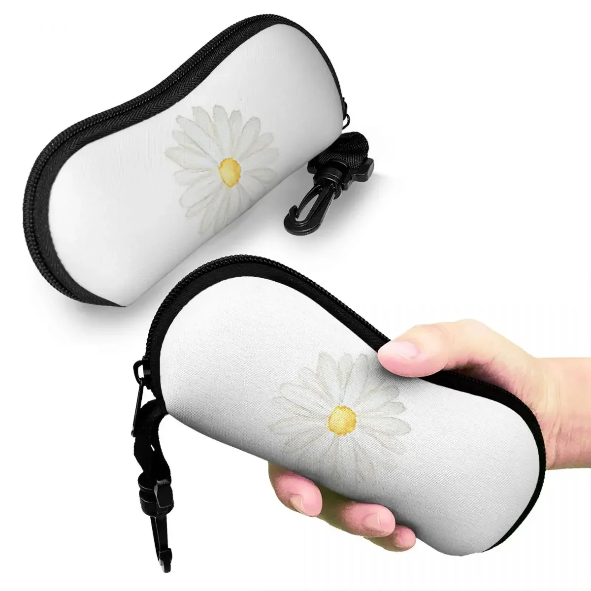 

Hand Painted One Little White Daisy Watercolor Shell Glasses Case Protector Sunglasses Box Women Men Soft Eyeglasses Bag Pouch