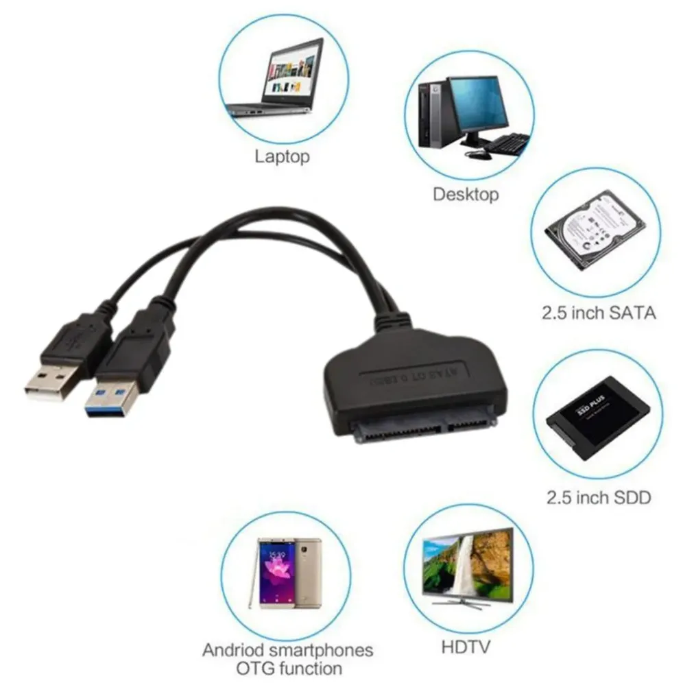 Адаптер SATA-USB 3.0 Кабель USB-Sata Поддержка 2,5-дюймового внешнего жесткого диска SSD HDD Кабель SATA 7+15-контактный Sata3 До 5 Гбит/с