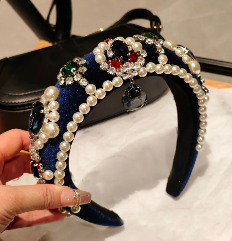 Baroque Style Pearl Headband Large Diamond Water Droplet Forehead Hair Hoop Luxurious Hair Accessories Headwear Press Hair Clip