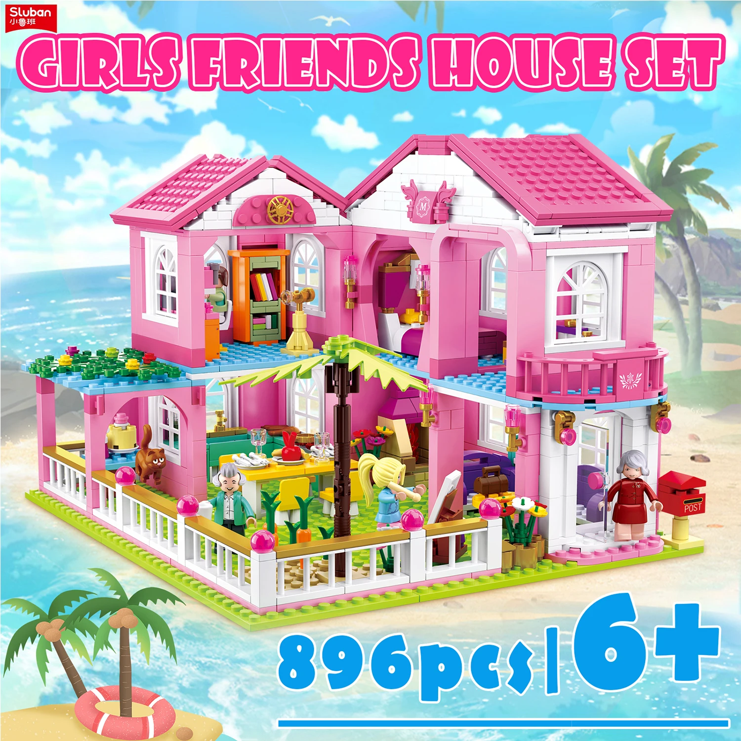 

896PCS Beach Holiday Villa Building Blocks Idea Desktop Decoration Girls Play House Toys Children's Educational DIY Toy Gifts