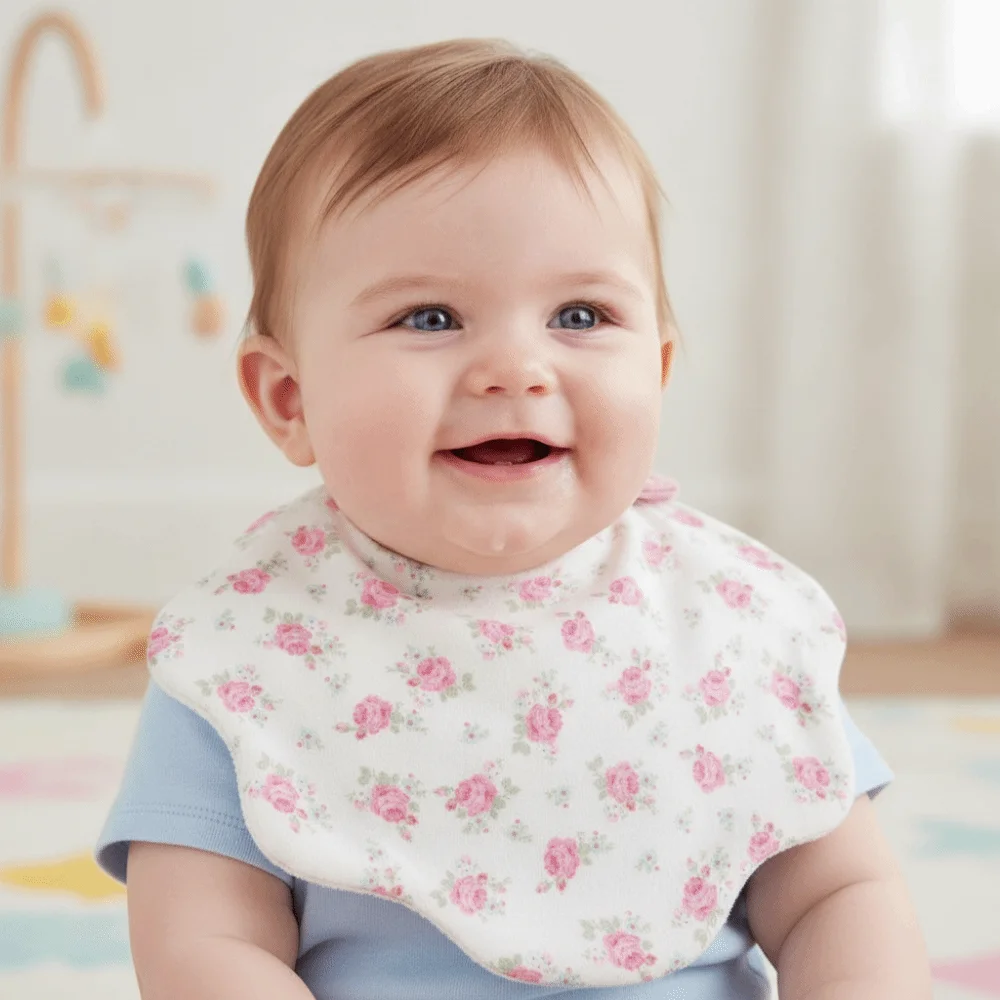 Petal Cotton Gauze Feeding Bib 360-Degree Coverage Soft Texture Drool Bib Printed Design Wave Shape Cotton Bibs For Toddlers