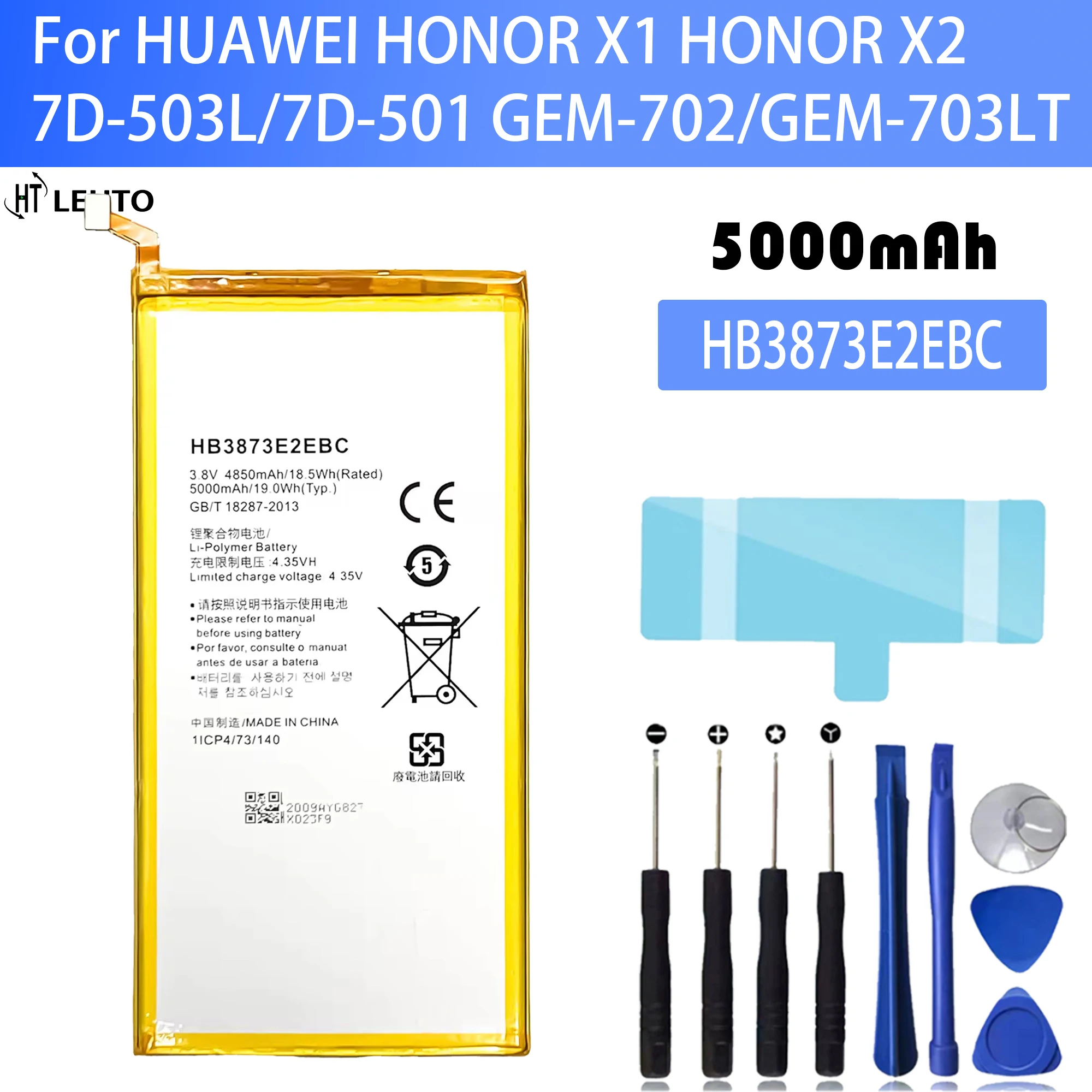 

100% New Original Battery HB3873E2EBC For HUAWEI 703LT 7D-501 GEM-702 X1 honor X2 7D-503L Battery + Free Tools