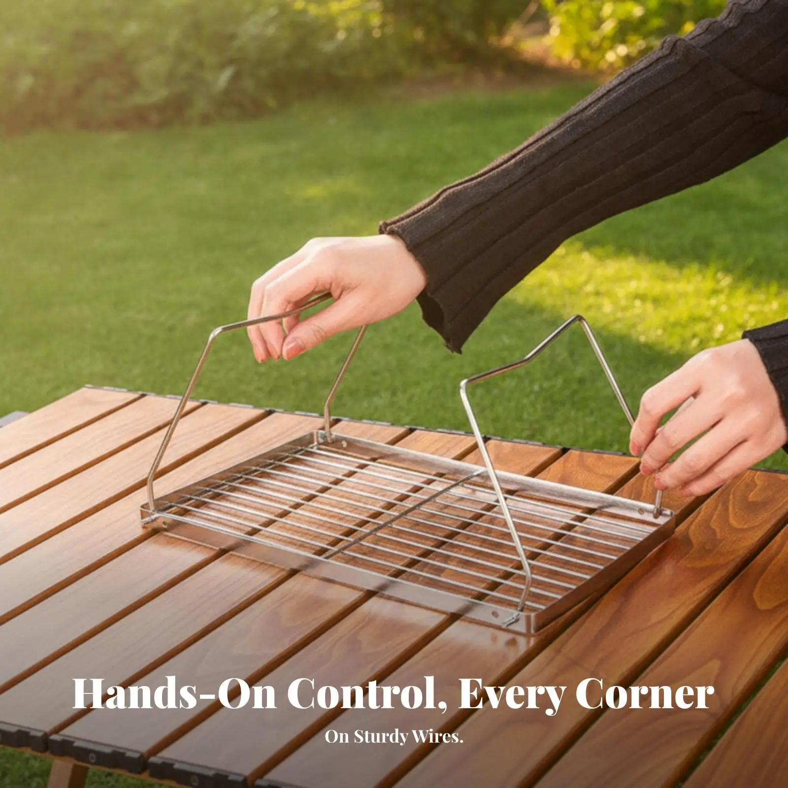 Portable Stainless Steel Grilling Rack | Adjustable Height Positions, Trapezoid