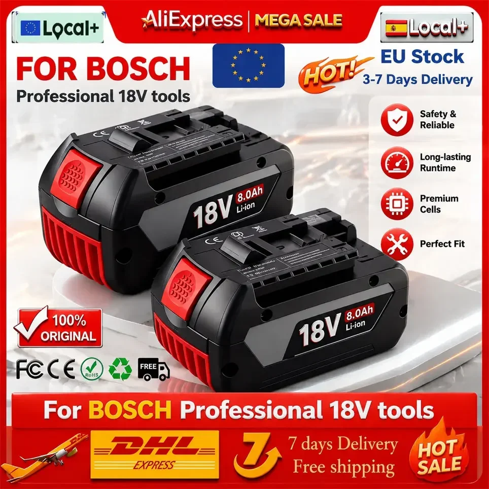 Batteria al litio originale al 100% per batteria BOSCH 18V, pacco batteria BOSCH 8.0AH, batteria ricaricabile originale per utensili.