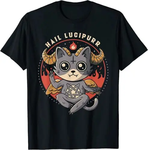 NEW LIMITED Hail Lucipurr Devil Cat Lover Pentagram Satan Cute Baphomet T-Shirt