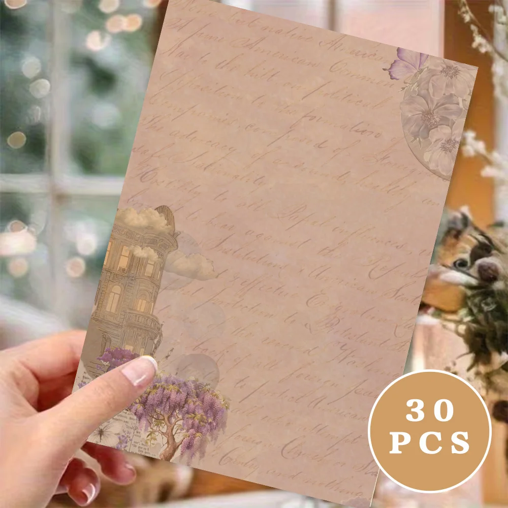 30 sheets. B5 purple floral stationery paper, watercolor-style letter paper, tearable notepad, perfect for writing letters