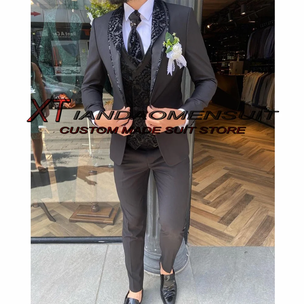 Traje de boda para hombre, Blazer Formal, pantalones, chaleco de tres piezas, conjunto de chaqueta de novio, traje Jacquard ajustado, conjuntos de