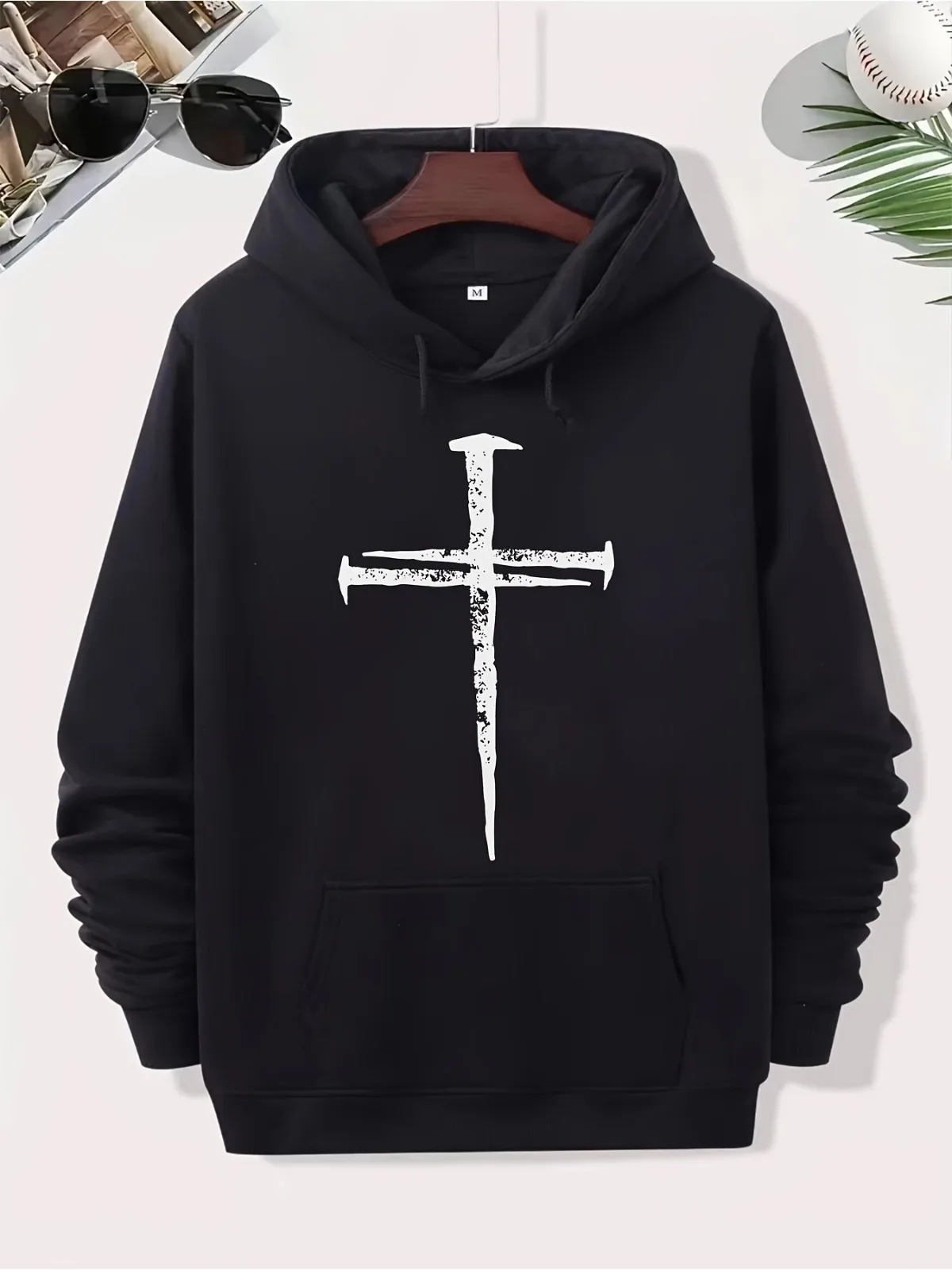 

Мужская модная повседневная тяжелая толстовка с крестообразным христианским принтом и плюшевой толстой толстовкой, подходящая для праздничного подарка