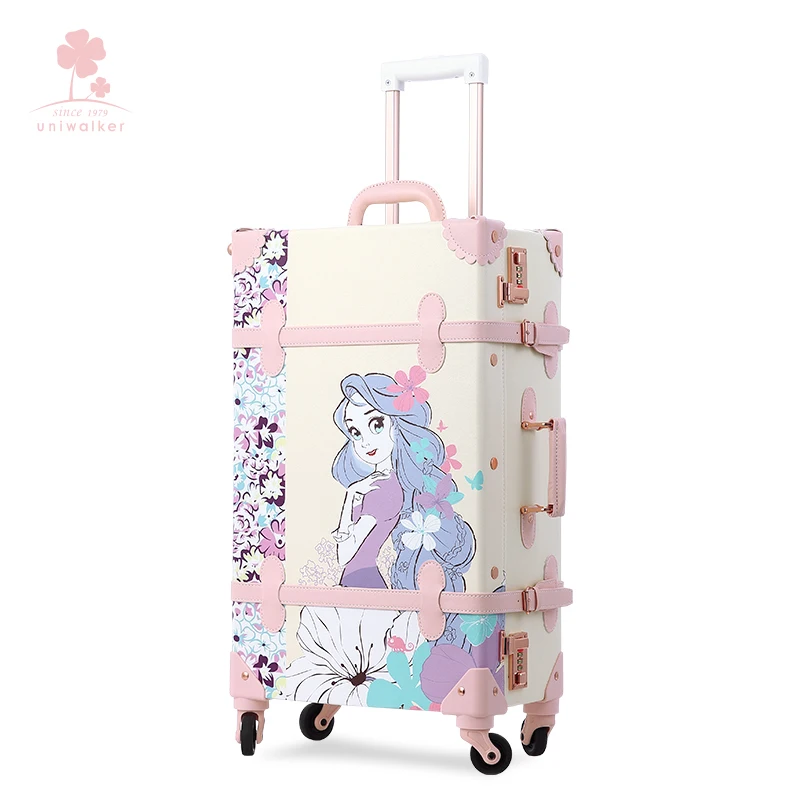 Cartoon uv clear printed trolley luggage universal wheel cute personality retro suitcase female cartoon suitcase student case