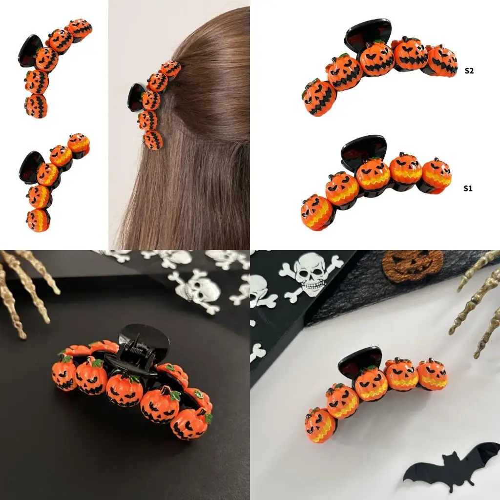 

39BB Gothic Hair Claw Clip For Women Girls Trendy Pumpkin Design Strong Resin Hairpin Accessory