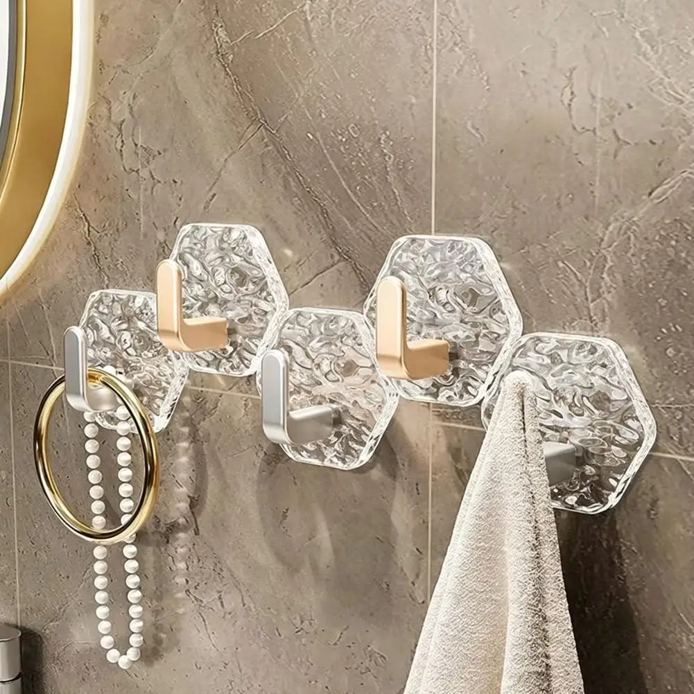 10pcs Hooks Transparent Acrylic Wall Mounted Rack Adhesive Bathroom Hooks Sticky Punch-Free Home Storage Racks Towel Holder