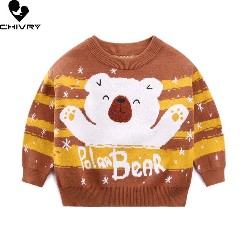 

Baby Boys Girls Autumn Winter Pullover Sweater New Kids Cartoon Bear Embroidery Round Neck Long Sleeve Knitted Sweaters Tops