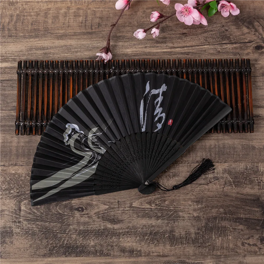 1pc Chinese Fan Folding Hand Held Flower Printed Fan Vintage Retro Style Hollow Carved Decoration Crafts