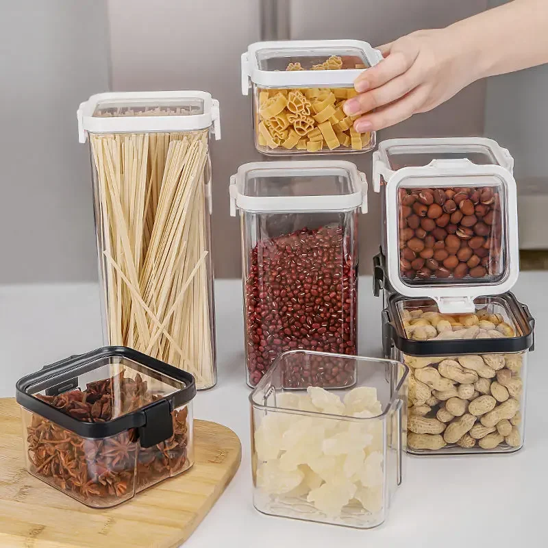 Tarro de almacenamiento de cereales de plástico transparente sellado, caja de almacenamiento seca para aperitivos a prueba de humedad, caja de herramientas de preservación, caja de mantenimiento fresco