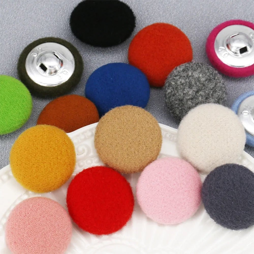 

10PCS Fluffy Fabric Covered Buttons Colorful Decorative Shank Button for Wool Coat and Tweed Jacket Embellishments Accessoire