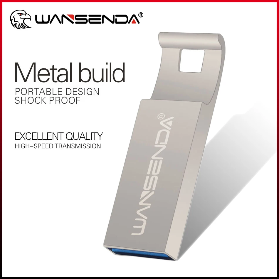 WANSENDA-unidad Flash USB de Metal, Pendrive de 32GB, 3,0 GB, 64GB, 16GB, 8GB, 128GB