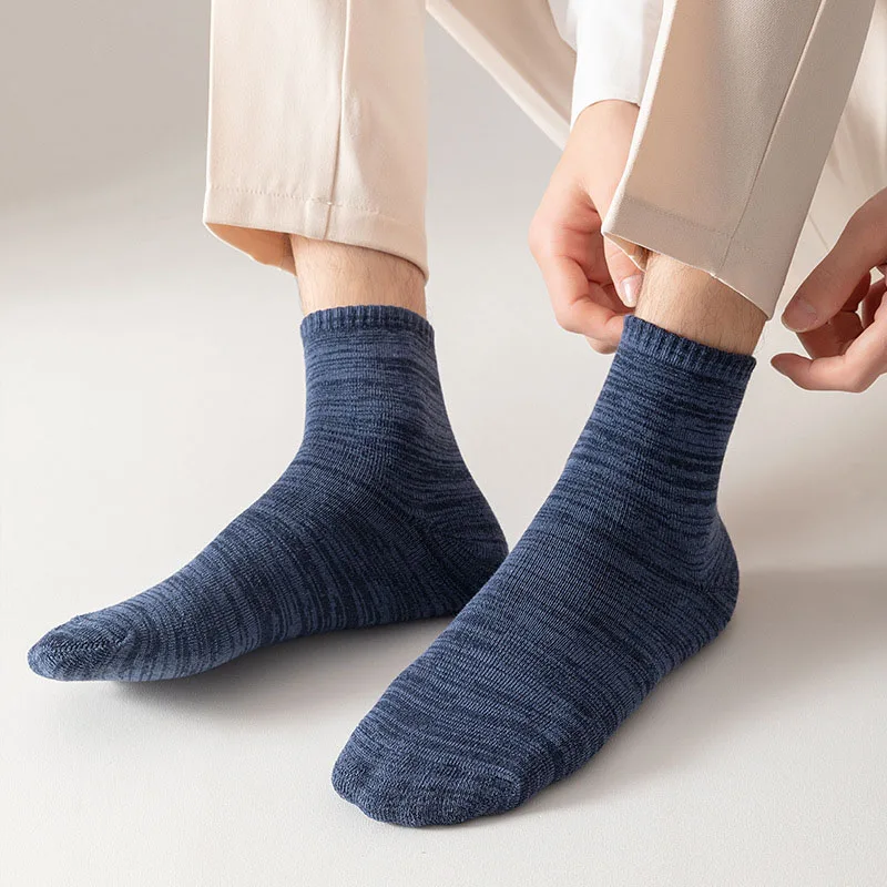 5Pairs High Quality Men Fashion Striped Socks Autumn Winter Breathable Comfortable And Wear Resistant Combed Cotton Casual Socks