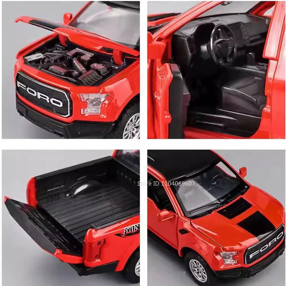 1:32 f150 raptor mamute captador modelo brinquedos metal diecast som luz portas abertas puxar para trás ornamento modelos de veículos off-road