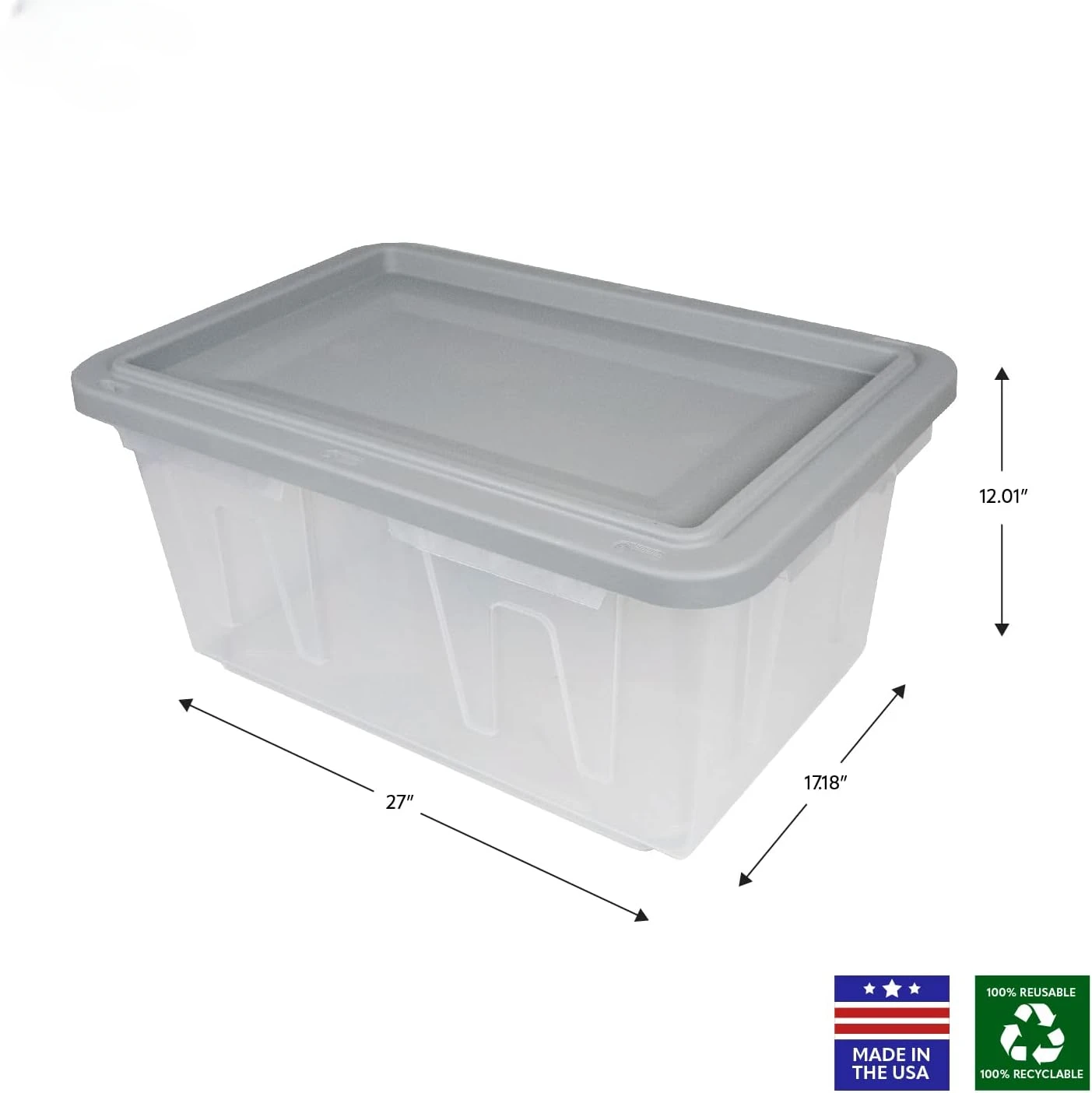 15-Gallon Heavy Duty Clear Storage Container&Snap-Tight Lid,12”Hx17.2”Wx25.7”D,Stackable,See-Through Organization Tote[5 Pack]