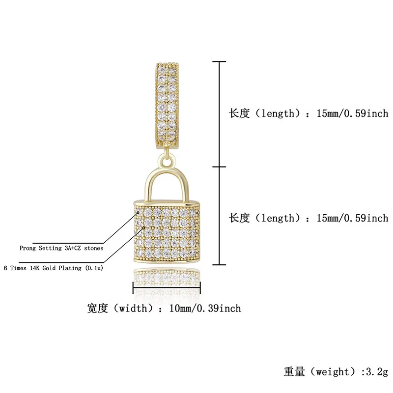 1 Pair Micro Paved AAA Cubic Zirconia Bling Iced Out Lock Key Hoop Earrings for Women Men Hip Hop Rapper  Jewelry Gifts