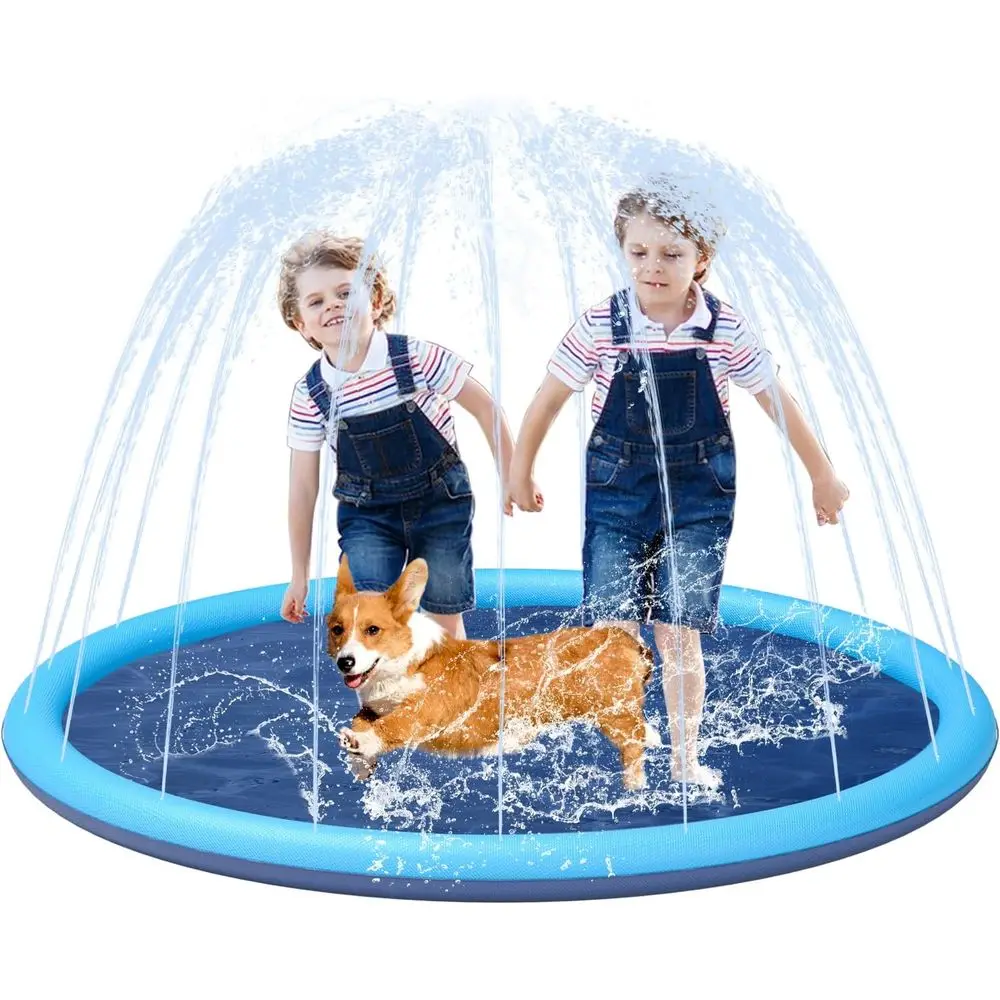 

YSJILIDE Non-Slip Large Sprinkler Splash Play Mat,Splash Pad or Kids and Dog (Blue, XL-68)