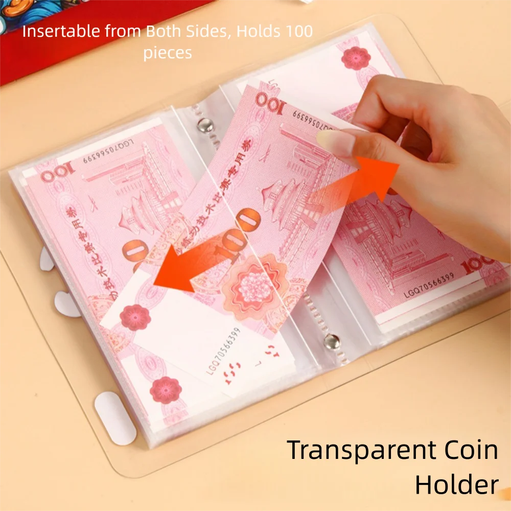 Get Rich Overnight 100 Envelopes Money Saving Challenge Transparent PVC Money Collection Book Cartoon Waterproof Savings Binder