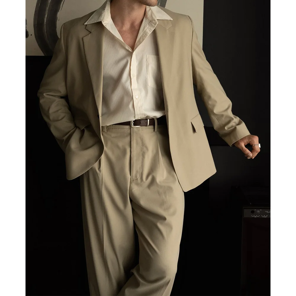 

Mens Suit 2 Piece Set Blended Single Breasted Casual Business Suits for Men Comfortable Breathable Fashionable Office Leisure Bl