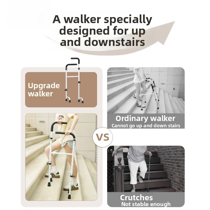 ‌Adjustable Stair Walker,Lightweight Anti-Slip Walking Stick,Silent Mobility Aid for Seniors, Foldable Climbing Assistant Helper